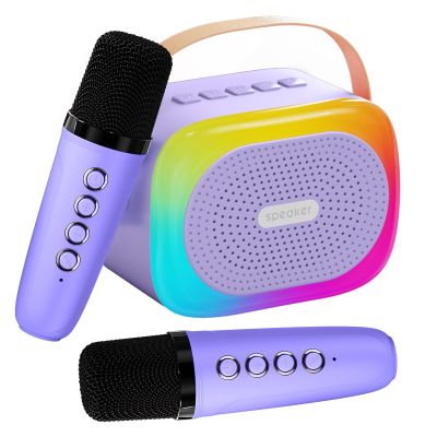 Mini Karaoke Machine for Kids Portable Karaoke Machine with 2 Bluetooth Wireless Microphones and LED Color Lights, Christmas Birthday Gifts Toys for Girls Boys 3-12 +Year Old(Purple)