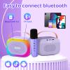 Mini Karaoke Machine for Kids Portable Karaoke Machine with 2 Bluetooth Wireless Microphones and LED Color Lights, Christmas Birthday Gifts Toys for Girls Boys 3-12 +Year Old(Purple) view 4