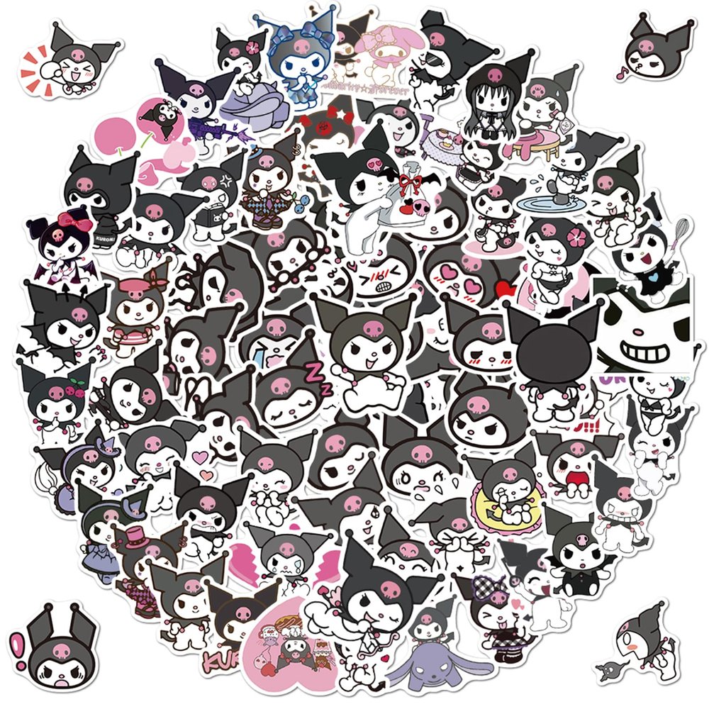 100pcs Cute Kuromi Stickers, Kawaii Sanrio Cartoon Waterproof Vinyl Decal for Adult Kids Girl Teen Laptop, Travel Case, Phone, Bike, Water Bottle, Guitar, Computer, Skateboard (100pcs Kurom)