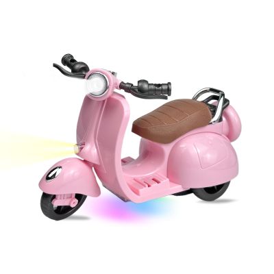 Adehevio Electric Doll Scooter for 17cm Doll,Funny Doll Accessories with Music and Lights, 360 Rotatable Plastic Scooter Decoration Batteries Not Included(Pink)