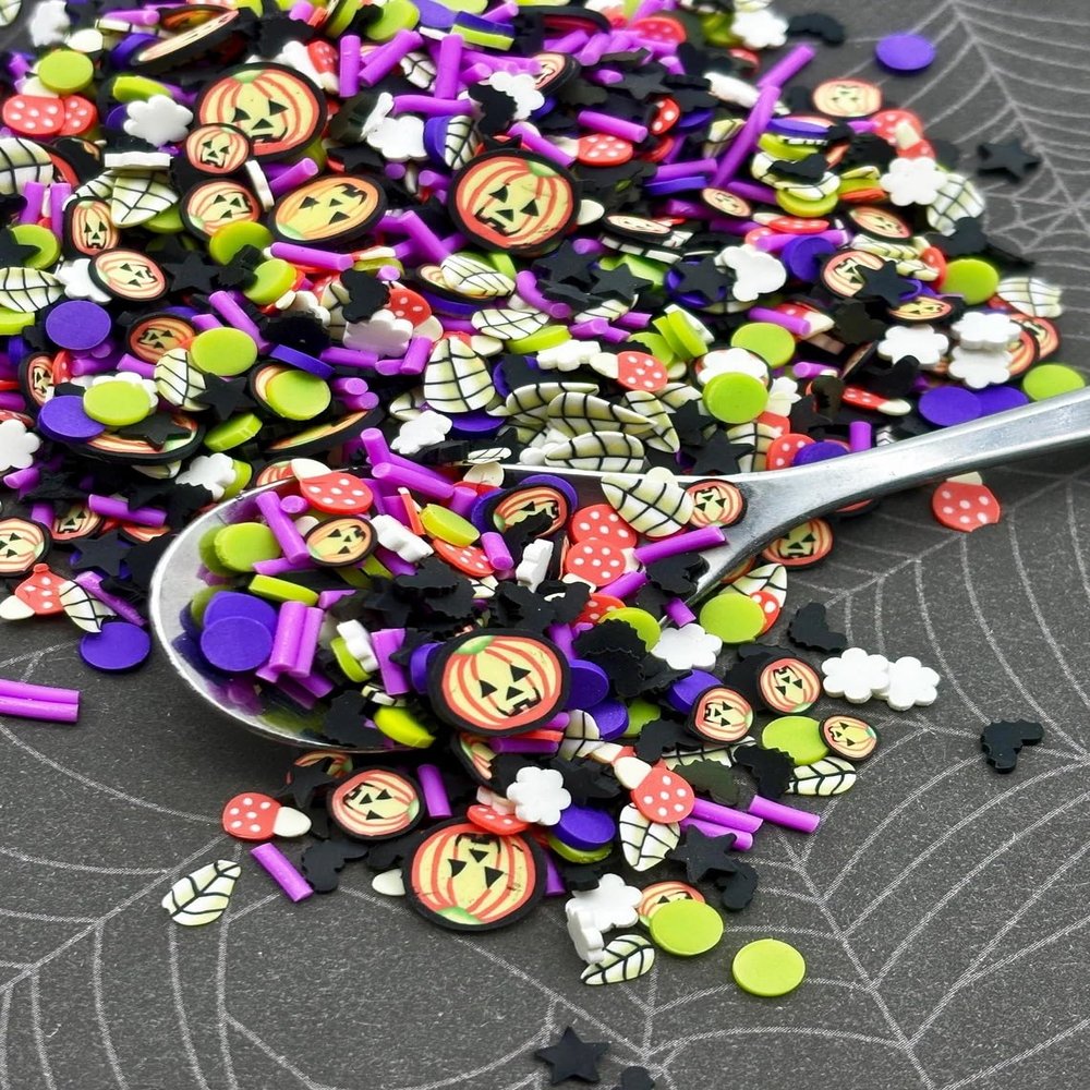 Multicolor Pumpkin Bat Halloween Polymer Clay Sprinkles Mix, Spooky Faux Sprinkles, Fimo Fake Sprinkles, Decoden Funfetti Jimmies (30g bag)