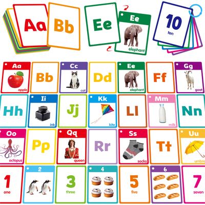 Alphabet & Number Flashcards, 36 Double-Sided Cards Uppercase & Lowercase Letter Cards, ABC, 123 & First Words Learning Cards for Preschool and Toddlers Learning (1 Reclosable Rings Attached)
