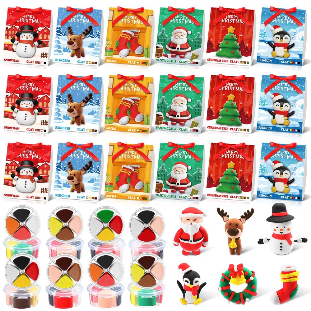 Capoda 18 Set Christmas DIY Craft Kit Christmas Air Dry Clay Kit Snowman Santa Claus Making Craft DIY Modeling Clay for Xmas Winter Holiday School Exchange Gifts Party Art Activities Supplies