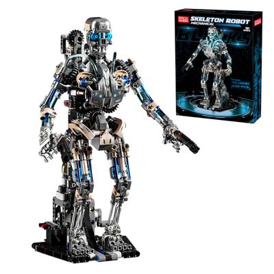 692PCS Mechanical Skeleton Robot Building Block Set3D Poseable Model with LED Light, Movable Linkage Gears, Display Stand, STEM Toys Gift for Kids & Adults Perfect for Horror Fans & Gothic Room Decor