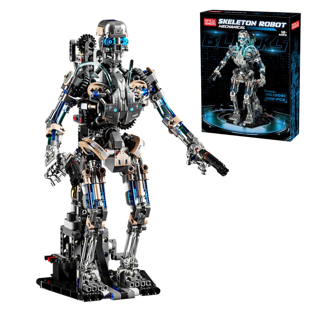 692PCS Mechanical Skeleton Robot Building Block Set3D Poseable Model with LED Light, Movable Linkage Gears, Display Stand, STEM Toys Gift for Kids & Adults Perfect for Horror Fans & Gothic Room Decor