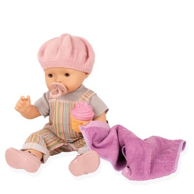 Gotz 2518053 Maxy Aquini Baby Beach Vibes - 16.5" Tall Vinyl Bath Baby Doll with Grey Sleeping Eyes, Dress, Hat and Accessories