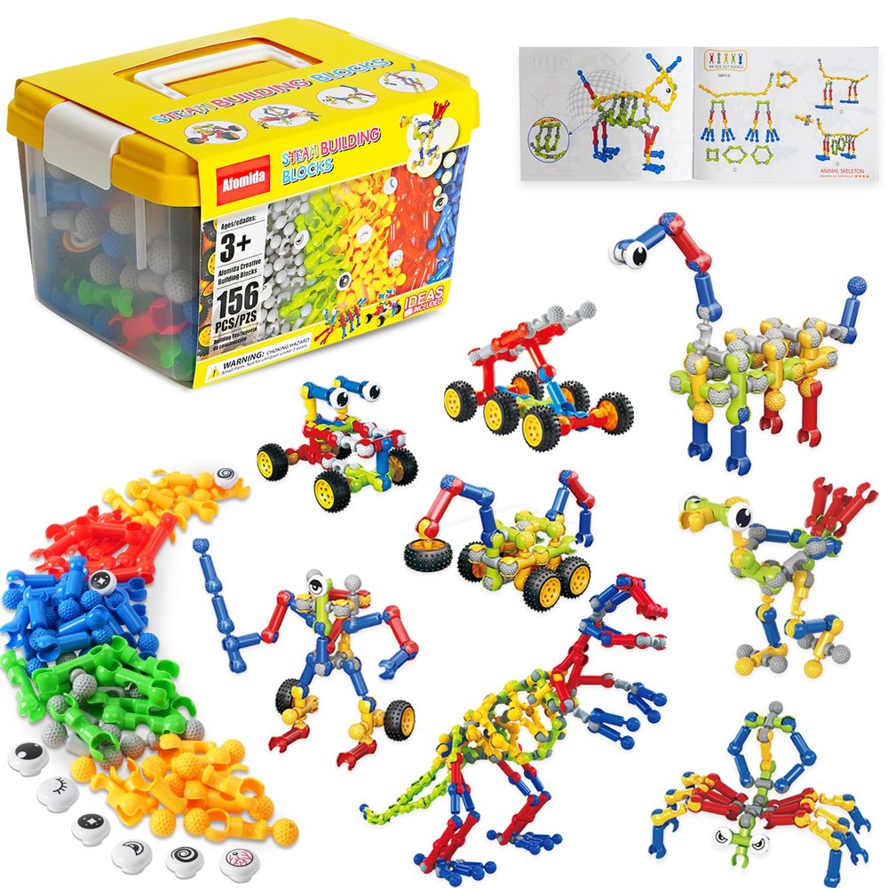 Afomida 156 PCS Creative Building Blocks Building Toy Set - Featuring Storage, Includes Dinosaur, Robot, Car, Spider, Dog, Animal Figure Building Toy Playset for Kids, Birthday Gift Ages 3+ (2)