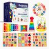 BrightM 8-in-1 Montessori Wooden Activity Toy for 3 Year Old Boys & Girls  Alphabet, Numbers, Shape Sorting & Xylophone  Preschool Educational Learning Set view 1