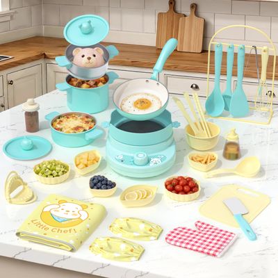 Gotoofun Kids Cooking Sets Real Mini Kitchen, Safe Cooking Set for Kids Ages 8-12, Real Food Making Montessori Kitchen Playset with Dishes & Kids Knife Set for Girls Boys