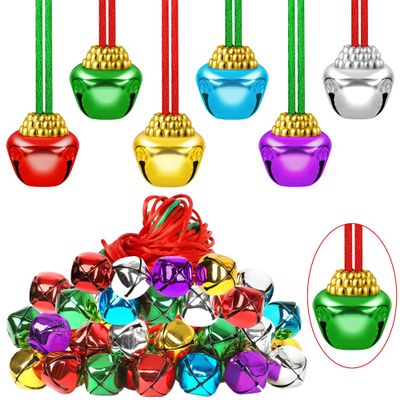 Vipay 50 PCS Jingle Bell Necklaces, Multicolor Christmas Decor, Hanging Holiday Bell Set Jingle Necklace Bulk, Christmas Tree Decorations Xmas Accessories Stocking Stuffers Presents Bulk