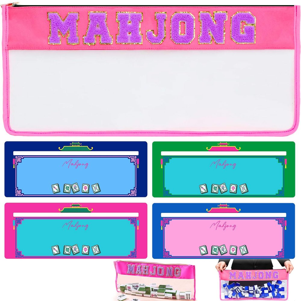 1 Pcs American Mahjong Bag and 4 Pcs mahjong line finder Strategy Tool for Beginners, Tiles Bag with Zipper & Embroidered Letters