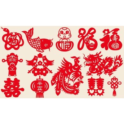 32PCS/80PCS Chinese Paper Cutting Kit, Red Fun Paper Art Crafts Kits for Window Decoration Spring Festival Chinese New Year Celebration Activity
