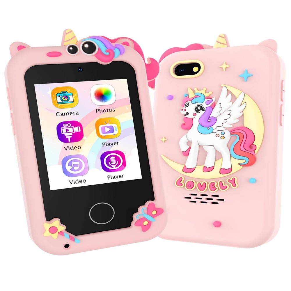 Kids Smart Phone Toy for Girls, Educational Touchscreen Toddler Phone for 3-8 Years Kids, Pretend Play Phone with Dual Camera, Music, 31 Games, ABC Learning & Habit Reminder, Girls Birthday Gift