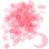 100 Stars & 1 Moon Glow in The Dark Stars for Ceiling, Pink Glowing Wall Stickers with Adhesive Pads, Plastic Luminous Fluorescent 3D Glowing Star for Boys and Girls Room Decor view 1