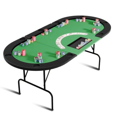 Sunvasagoo Player Poker Table Foldable, Texas Holdem Casino Table with Padded Rails & Cup Holders, 9 Stainless Steel Cup Holders, Blackjack Gaming Table with Water-Resistant Cushioned Rail
