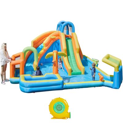 Yaheetech Inflatable Water Slide 11-in-1 Outdoor Blow Up Water Slide w/Storage Bag & 950W Blower, Bounce House w/ 2 Long Slides & Small Deeper Pool & Large Climbing Wall & Awning, Blue