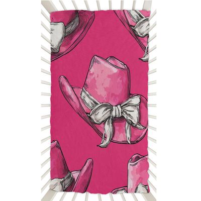 Xosoxruk Baby Crib Sheet Bow Cowboy Hat Pink Fitted Sheet for Boys Girls Microfiber Cradle Sheets Breathable Crib Cover Fit for Standard Mattress 52 x 28 in