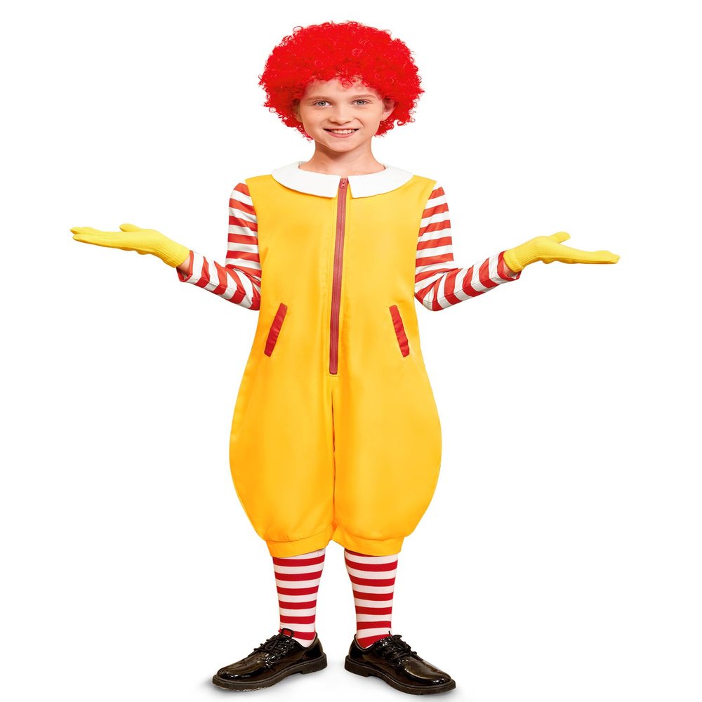IIMMER Big Boys Halloween 5 Piece Ronal Polo Collar Circus Clown Outfits for Girls Yellow & Red Stripes 11-12 Years