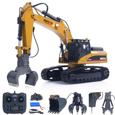 TOUCAN RC HOBBY HUINA Upgrade 580 1:14 Metal RC Excavator RC Bagger Model Engineering Vehicle Electric Ball Grabber 360 Rotating Shear Claw Sound Lights