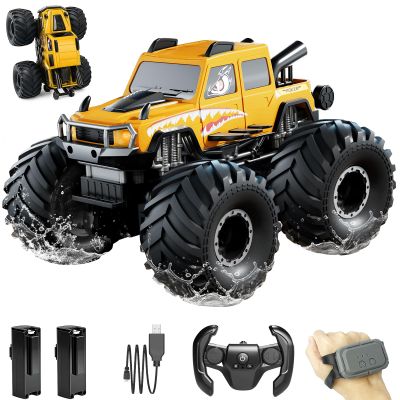 ENJOYFLY Amphibious Remote Control Car Toys for Boys 2.4GHz 1:16 All Terrain Off-Road RC Car Waterproof RC Monster Truck Kids Pool Toys Remote Control Trucks Gifts for Kids Boys Yellow