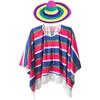 1set Children Mexican Ethnic Costume Cape with Straw Hat Mexican Fancy Dress Costume Party Stripe Cape for Masquerade Party view 1