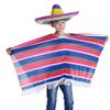 1set Children Mexican Ethnic Costume Cape with Straw Hat Mexican Fancy Dress Costume Party Stripe Cape for Masquerade Party view 4