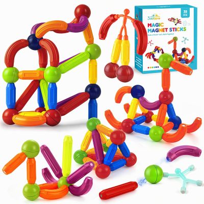 3 otters Magnetic Building Sticks, STEM Educational Toy for Kids Montessori Preschool Sensory Toys with 2 Magnetic People for Toddlers Boys Girls Birthday Gift Classroom Activities Christmas Party