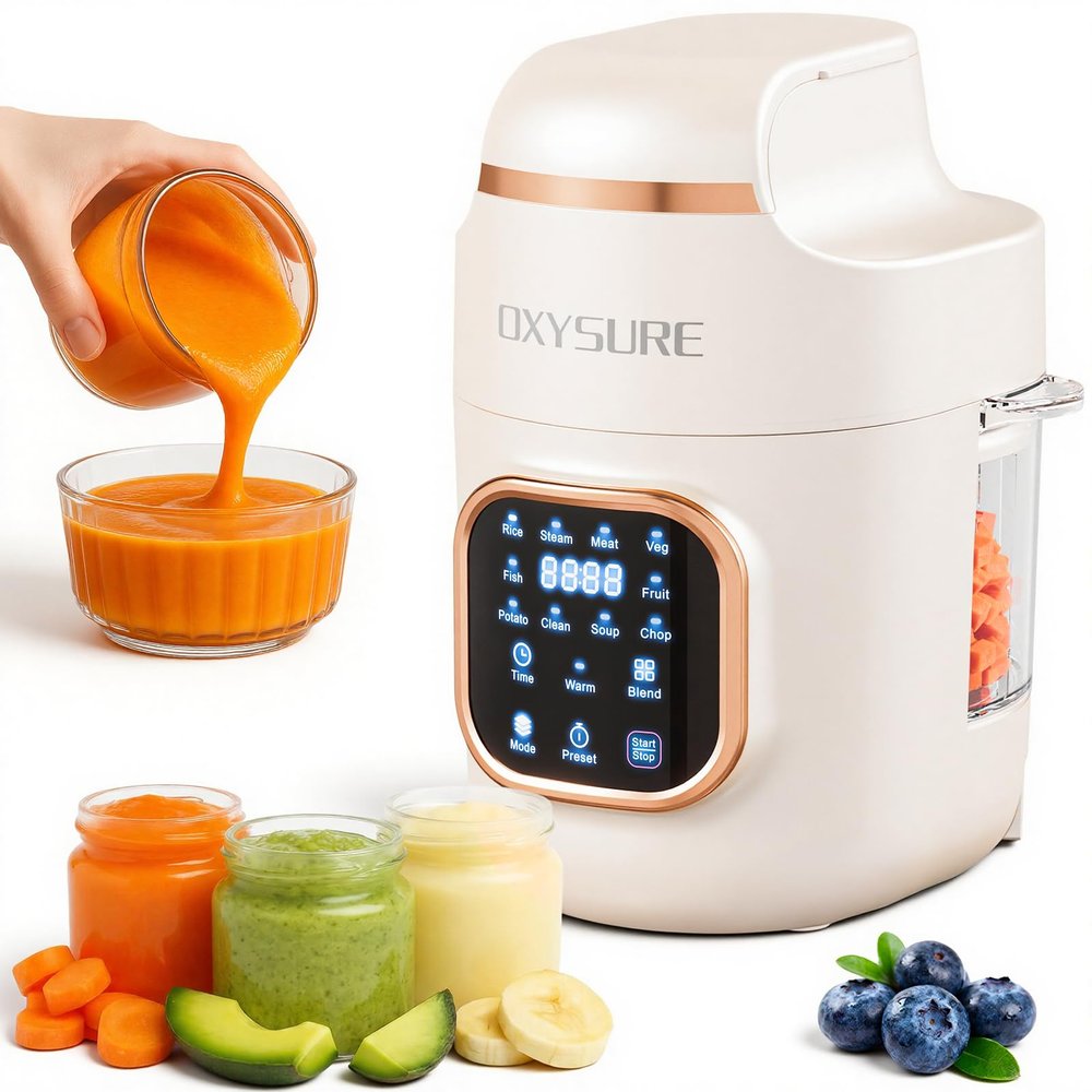 10 IN 1 Baby Food Maker, Glass Baby Food Mills, Baby Food Blender for Baby Puree, Fruit, Meat, Vegatable, Easy Cleaning, Touch Screen Control, Cook at Home 10oz (White)