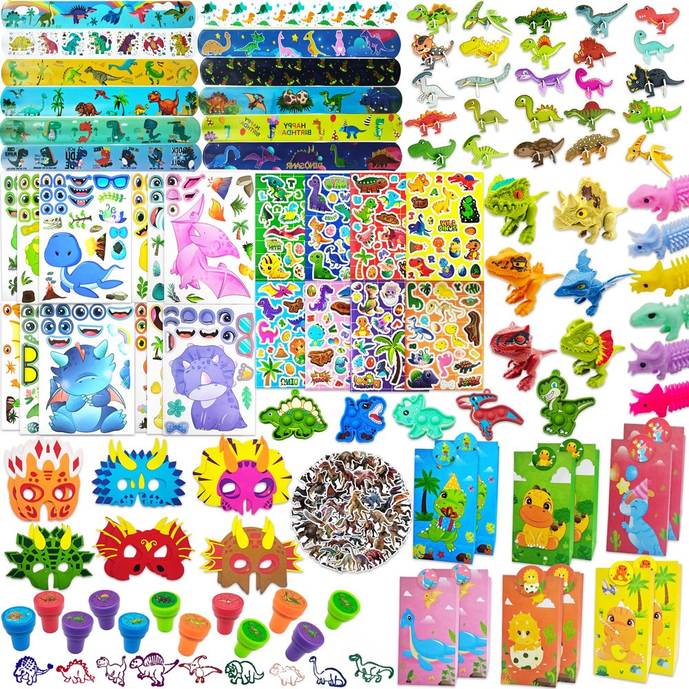 172PCS Dinosaur Party Favors for Kids 4-8 - Ultimate Birthday Goodie Bag Stuffers, Pinata Fillers & Classroom Prizes Box | Includes Dino Masks, 3D Puzzles, Slap Bracelets & Stickers (Gift Ready)