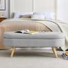 Oval Storage Ottoman Bench with Hidden Storage and Foam Padded Seat, Upholstered Entryway Footstool with Rubber Wood Legs, Decorative Bedroom End of Bed Accent Furniture for Living Room (Light Grey) view 3
