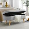Oval Storage Ottoman Bench with Hidden Storage and Foam Padded Seat, Upholstered Entryway Footstool with Rubber Wood Legs, Decorative Bedroom End of Bed Accent Furniture for Living Room (Light Grey) view 4