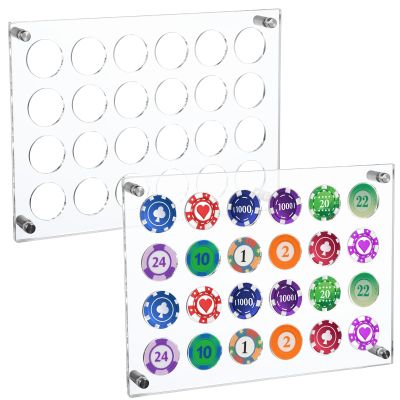 2 PCS Casino Chip Holder 13.6 x 9.3 Wall Mounted Display Case for 24 Poker Chips Trays Clear Acrylic Display Frame for Gamblers & Coin Collectors, Chips & Coins Collection