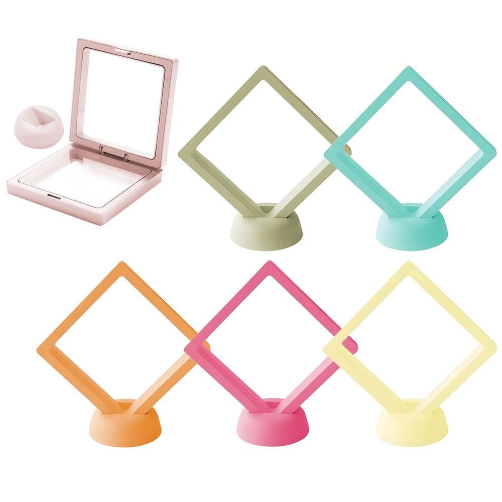 6-Count Multi-Color Coin And Jewelry Display Holders With Transparent Film Windows And Portable Folding Base, Anti-Dust Case And Stand Set