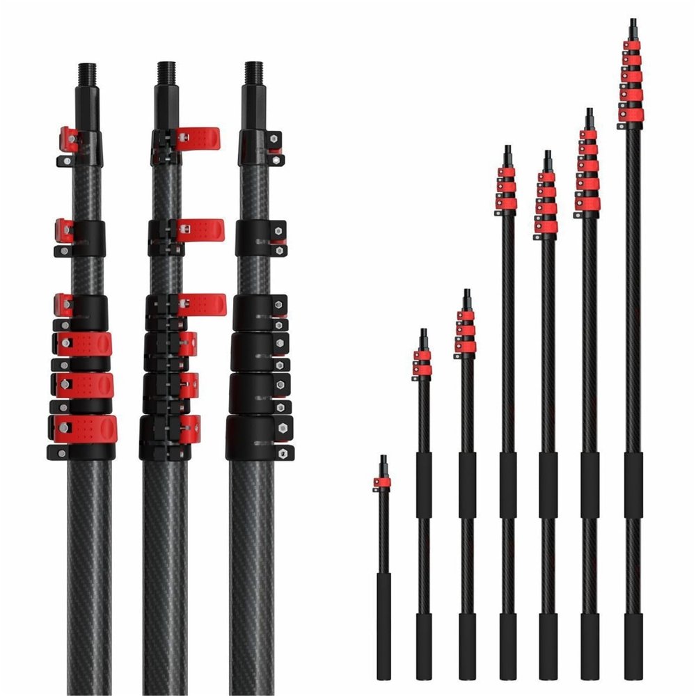 SGYYOFDP 35ft Carbon Fiber Telescopic Pole Custom Length 10m 12m 15m 3K Telescopic Carbon Pole with Clamp Lockings(6 Knots 7.2meters)
