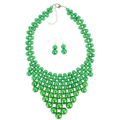 Bohemian Imitation Pearl Multi Layered Woven Necklace,green,45+8cm