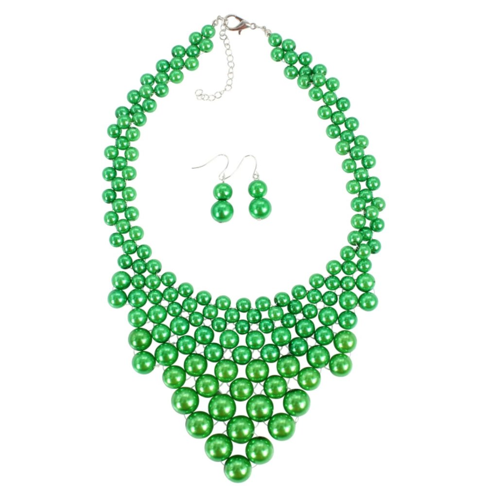 Bohemian Imitation Pearl Multi Layered Woven Necklace,green,45+8cm