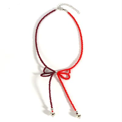 Bohemian Rice Bead Bow Pearl Necklace,red,39+6.5cm