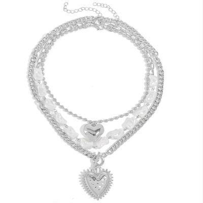 ZYIBPMSJKQCFK Vintage Irregular Multi-Layered Heart-Shaped Pendant Necklace,silvery,39+6.5cm/45.5+6.5cm/52cm