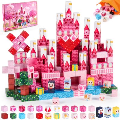 3 otters Magnetic Blocks 150PCS, Princess Castle Magnet Cubes STEM Montessori Building Toys for Girls, Sensory Gifts for Kids Birthday Christmas