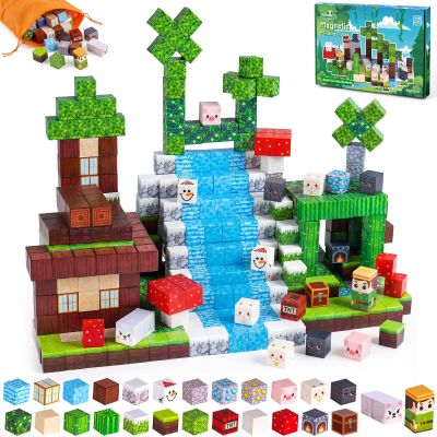 3 otters Magnetic Blocks 150PCS Forest Adventure Set, STEM Magnet Cubes & Magnetic Tiles Build Forest World Toys for Kids, Sensory Stacking Gifts for Boys & Girls Birthday Christmas