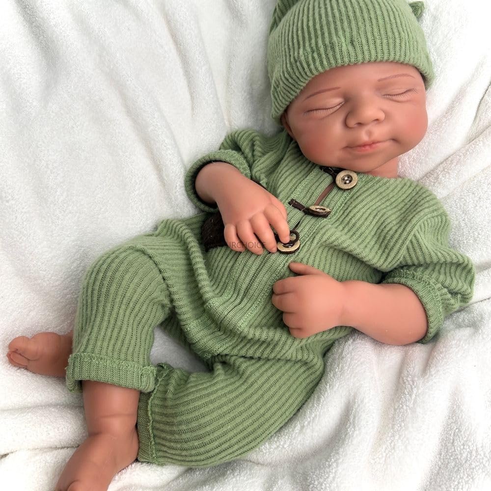19'' Pascale Full Body Silicone Reborn Baby Dolls Realistic Tan Newborn Baby Doll That Look Real Sleeping Advanced Painted Gift (Boy)