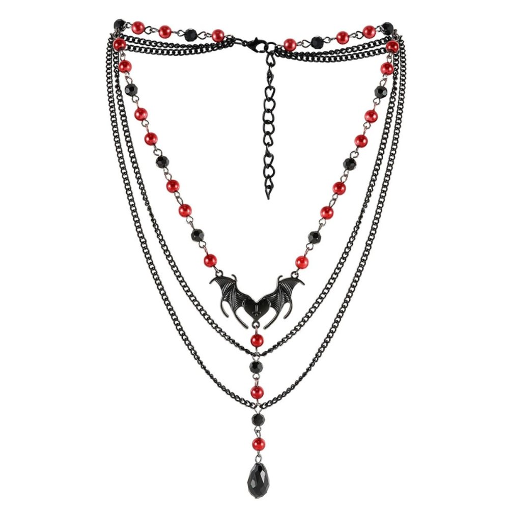 ZYIBPMSJKQCFK Halloween Punk Droplet Pendant Multi Layer Necklace,black,40+6.5cm