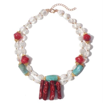 ZYIBPMSJKQCFK Vintage Multi Layered Irregular Bead Bohemian Necklace For Women,white,44+7cm