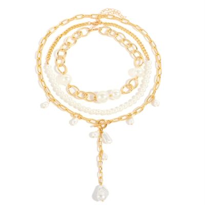 Baroque Irregular Pearl Patchwork Necklace,golden,37+6.5cm/45+6.5cm/54cm