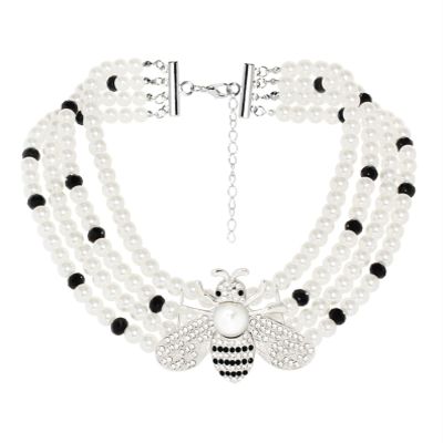 Bohemian Pearl Insect Pendant Necklace,white,42+7cm