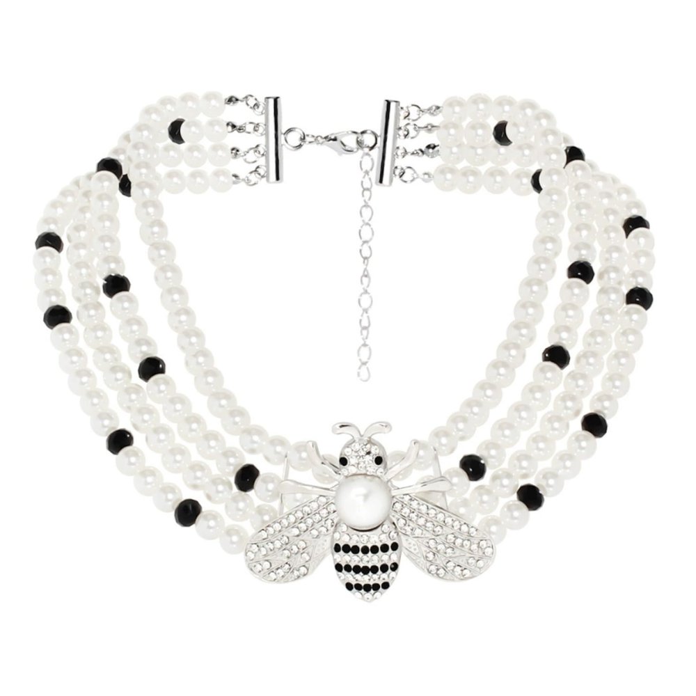 Bohemian Pearl Insect Pendant Necklace,white,42+7cm
