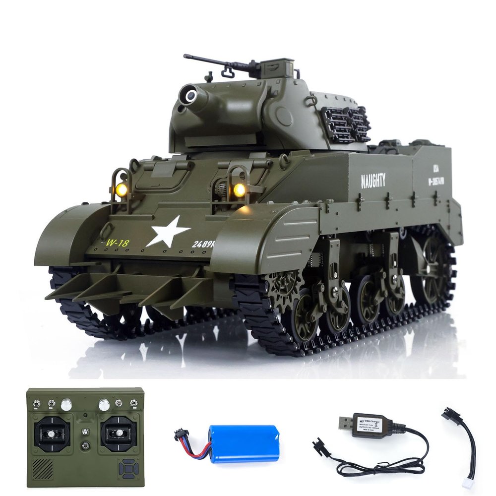 TOUCAN RC HOBBY 1/16 RC Tank M8 HMC Scott Radio Control Battle Tank Simulation 360 Turret Rotary Smoke Sound Lights RTR Combat Vehicle