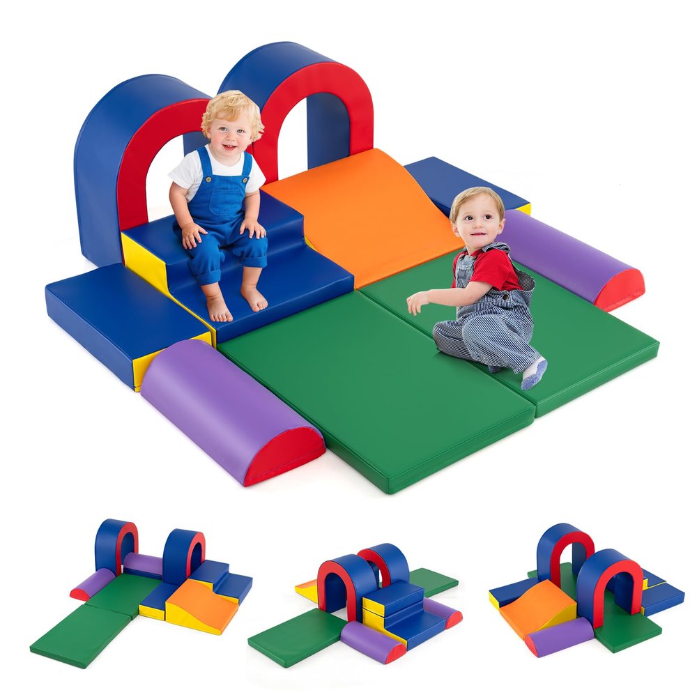 Costzon Toddler Climbing Toys Indoor, 10-Piece Soft Play Set with Premium PU Leather for Crawling Drilling Sliding and Creative Activity Play, Foam Climbing Blocks for Toddlers 1+ Years Old