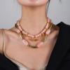 ZYIBPMSJKQCFK Bohemian Multi Layered Stacked Geometric Bead Necklace,pink,40+6.5cm view 3