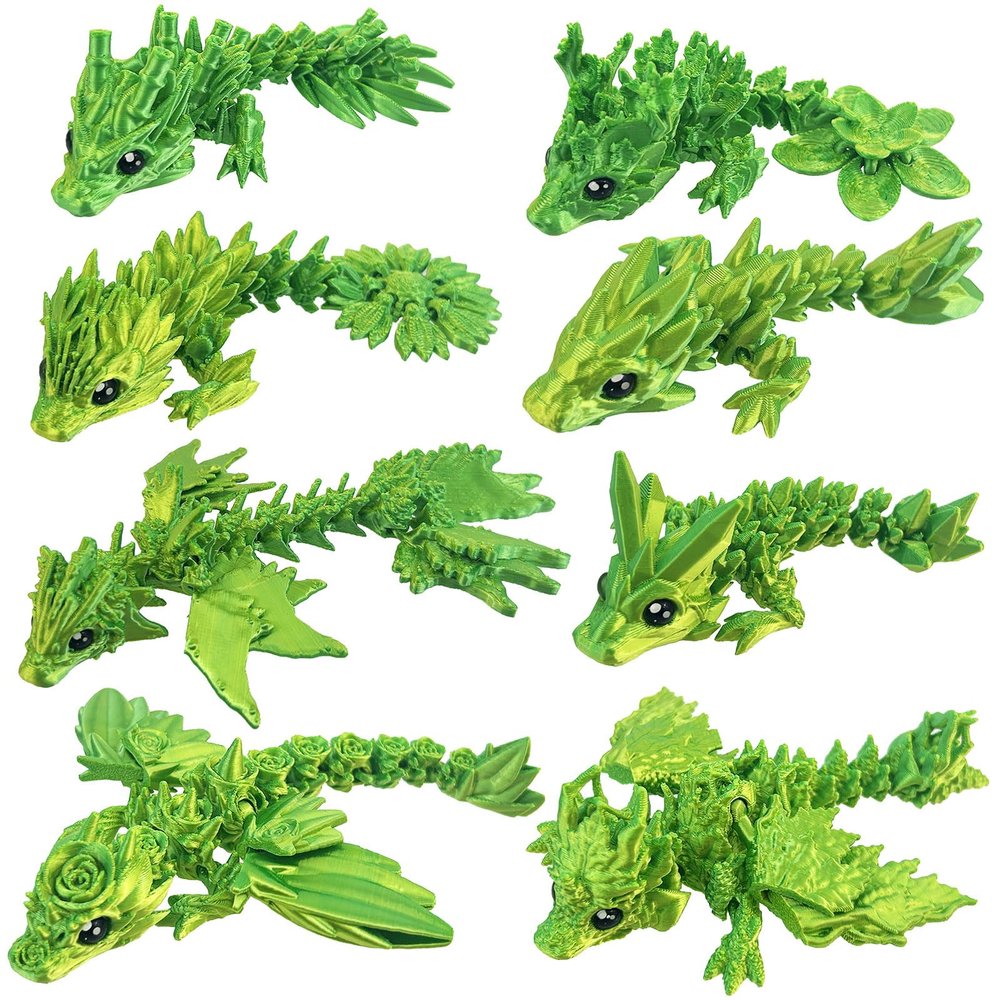8 Pcs 3D Printed Fidget Dragons with Eyes Toy Set , Small 3d Prints Movable Articulated Animal Models for Executive Home Office, Cute Mini Stress Relief 3-d printer Animals toys Decor for Kids (C)